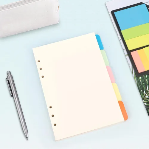Miniatura 6 de Toplive Papel de repuesto A5, relleno de hojas sueltas en blanco, 90 hojas (180 páginas) con 5 divisores coloridos y 1 paquete de notas adhesivas