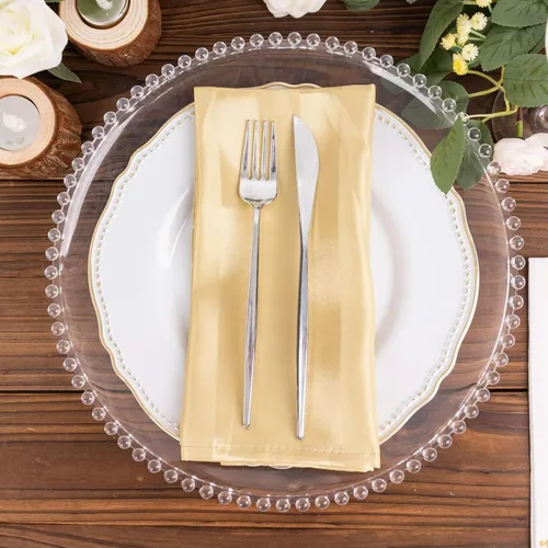 Miniatura 5 de Efavormart - Paquete de 5 servilletas de tela de satén a rayas color champán, reutilizables, sin arrugas, 20 x 20 pulgadas, para bodas, fiestas
