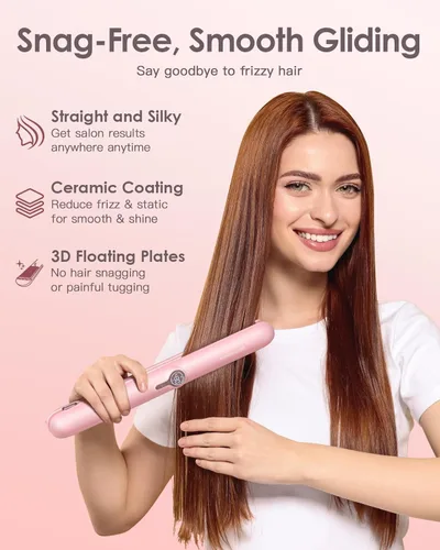 Miniatura 5 de ZAVAREA Alisador y rizador de pelo inalámbrico, alisador de pelo portátil para viajes, plancha plana inalámbrica de cerámica para mujeres, plancha