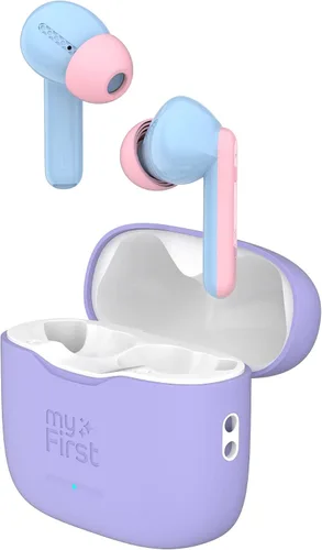 myFirst Carebuds Auriculares para Niños - Auriculares Inalámbricos Bluetooth Verdaderos con Límite de Volumen de 85db, Micrófono, Estuche de Carga