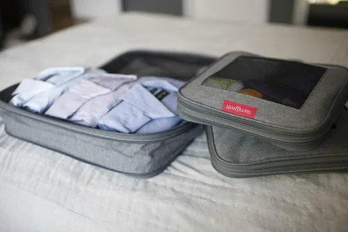 Miniatura 5 de LeanTravel Juego de 3 cubos de compresión para viajes color gris doble cremallera