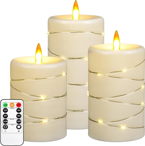Miniatura 10 de Upinmz Velas parpadeantes sin llama con cadena de luces integradas, velas que funcionan con pilas con control remoto y temporizador, velas LED