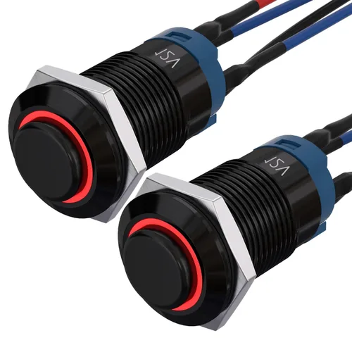 Miniatura 10 de APIELE Interruptor de botón momentáneo de 0.472 in precableado 5.906 in de cabeza redonda alta (aluminio negro, azul)