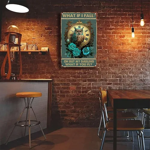 Miniatura 3 de Letrero de hojalata con diseño de búho ¿y si me caer? Oh But My Darling What If You Fly For Men Women Wall Decor Bares Restaurantes Cafés Pubs 8.00