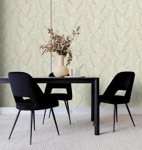 Miniatura 5 de Casa Mia Rollo de papel tapiz de vinilo con hojas metálicas tropicales para despegar y pegar (cubre 30.75 pies cuadrados) (dorado)