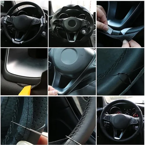 Miniatura 6 de Funda de volante de cuero negro para Nissan X-Trail 2007-2013, funda antideslizante para volante de automóvil