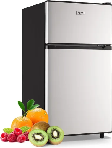 Miniatura 11 de WANAI Mini Refrigerador Compacto Pequeño con Congelador, Mini Refrigerador Retro con Doble Puerta, 7 Termostato Ajustable, Estantes Ajustables Para