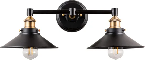 Miniatura 4 de Linea di Liara Andante - Lámpara de tocador de baño con 2 luces, industrial, dorada y negra mate, lámpara sobre espejo, luces de tocador de casa