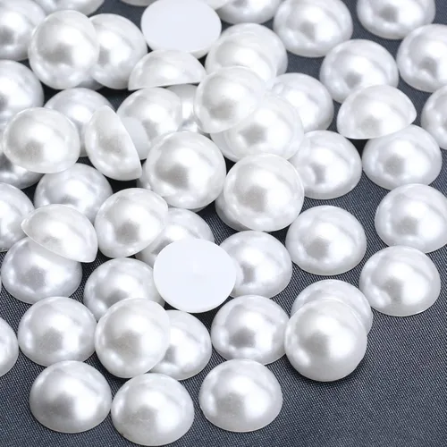 Miniatura 50 de 1500 PIEZAS 4mm Perlas Blancas de Media Parte Plana para Manualidades Joyería Álbum de Recortes Decoración de Uñas, Perlas de Parte Plana para Blanco