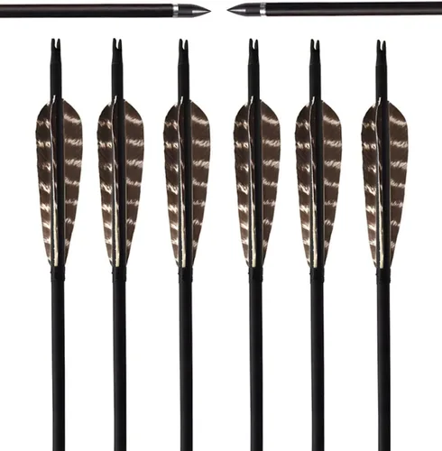 Miniatura 2 de 31Inch Carbon Arrow, Practice Hunting Arrows, Camo Turkey Feather Fletching, Arrows for Compound & Recurve Bow with Removable Tips Adjustable Nocks