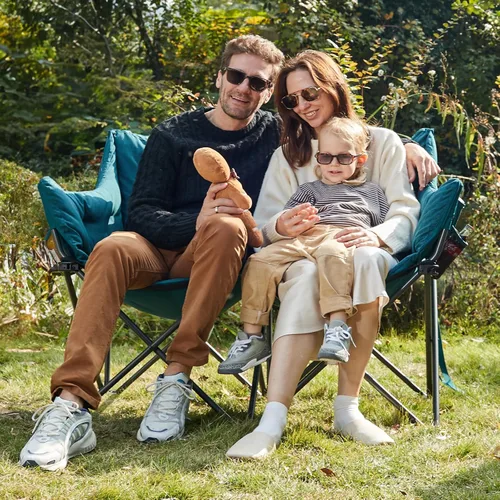 Miniatura 2 de EVER ADVANCED Silla de campamento doble para adultos, asiento de amor plegable acolchado para campamento con bolsillo lateral, sofá de campamento