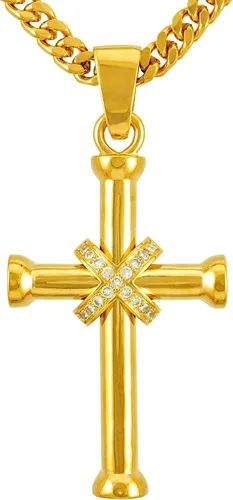 LIFETIME JEWELRY Collares de cruz de circonita grande para hombres y mujeres chapado en oro real de 24 quilates