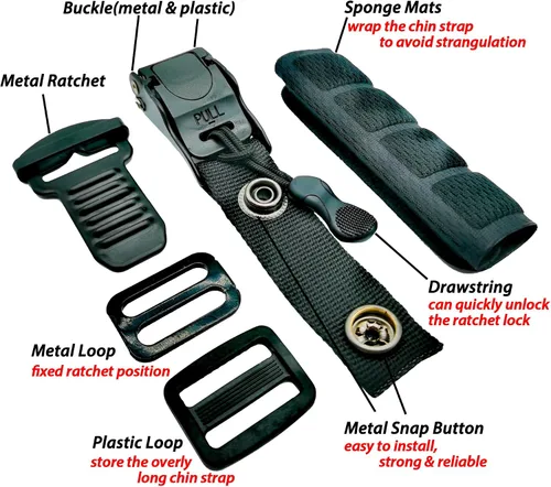 Miniatura 5 de Helmet Quick Release Buckle Kit, Metal Helmet Chin Strap Adapter, Compatible with Classic D-Rings Helmet