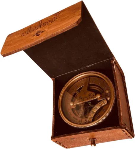 Miniatura 4 de ALADEAN Reloj de reloj de sol de latón vintage, brújula náutica antigua, reloj de reloj de sol en caja de regalo de cuero de recuerdo, reloj de sol