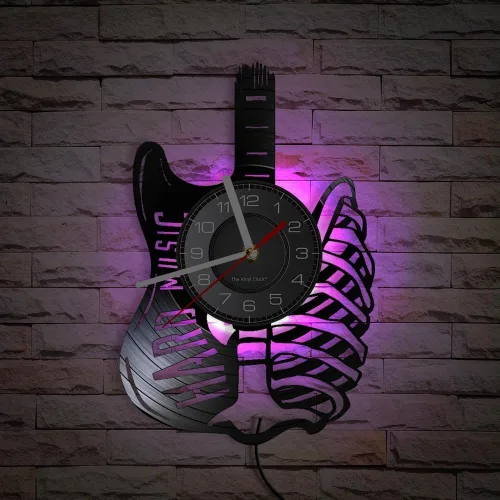 Miniatura 11 de Reloj de pared de guitarra de 12 pulgadas, moderno, decorativo, silencioso, de cuarzo, analógico, sin tictac, funciona con pilas, para amantes