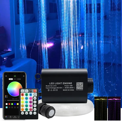 AKEPO Kit de luces de cortina de fibra óptica RGBW de 16 W, color que cambia de color para habitación sensorial y decoración del hogar con cables