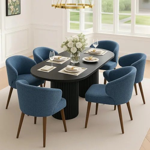 Miniatura 7 de HNY Juego de 2 sillas de comedor modernas de mediados de siglo, sillas de comedor tapizadas con respaldo de ala, sillas laterales de lino con patas