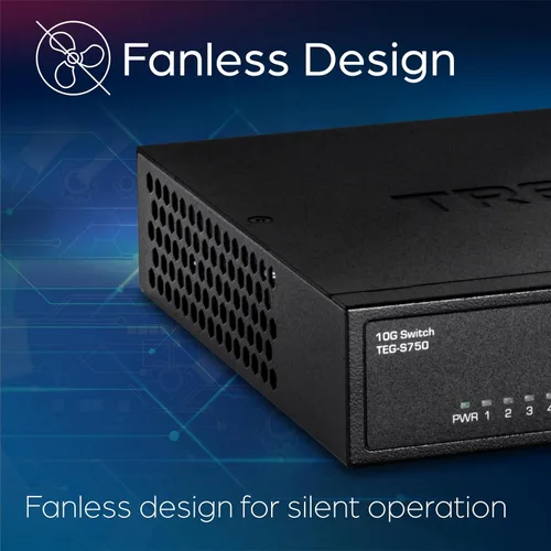 Miniatura 5 de TRENDnet Switch 10G de 5 puertos, TEG-S750, 5 puertos RJ-45 de 10G, capacidad de conmutación de 100 Gbps, soporta conexiones 2.5G y 5G-Base-T