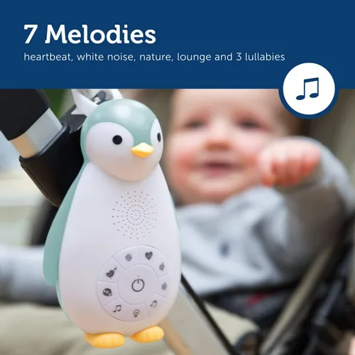 Miniatura 5 de ZazuKids - Máquina de sonido portátil y luz nocturna, chupete de sonido azul con altavoz Bluetooth, diseño de pingüino Zoe, para bebés y niños
