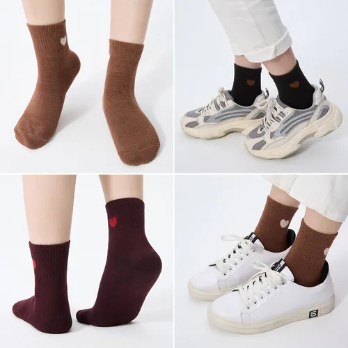 Miniatura 6 de Calcetines finos de algodón para mujer, calcetines suaves por encima del tobillo, 6 pares de calcetines divertidos con corazón novedoso
