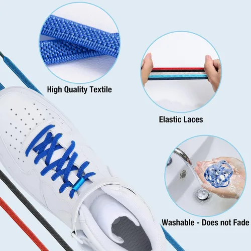 Miniatura 3 de Cordones para zapatos sin ataduras para niños y adultos, 6 pares de cordones elásticos para zapatos planos con hebilla de metal