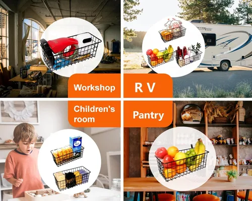 Miniatura 5 de Joben Oligey Juego de 3 Cestas Colgantes de Alambre, Cesta de Frutas para Montaje en Pared, Sin Perforación, Cesta de Metal Pequeña Adhesiva