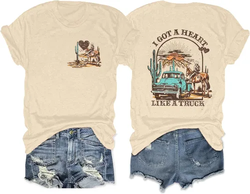Camiseta con texto en inglés "I Got A Heart Like A Truck" para mujer, camisetas de música country de Nashville, traje de concierto Western Sunset