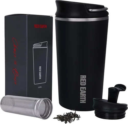 GiNT Taza de viaje de 17 onzas con infusor y dos tapas. Taza de café de acero inoxidable 316 aislada al vacío. Taza apta para lavavajillas con