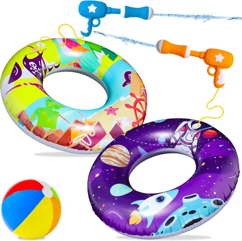 FindUWill Flotadores de piscina con pistolas de agua para niños, tubos inflables de natación para piscina con pelota de playa, flotadores de piscina