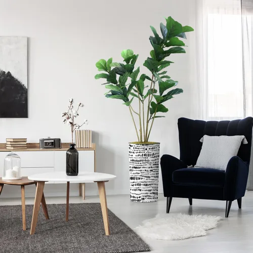 Miniatura 7 de Árbol artificial en maceta contemporánea, palmera tropical areca artificial de seda para decoración del hogar en interiores y exteriores, altura