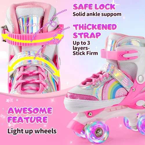 Miniatura 3 de SHDSL Patines de ruedas para niñas para niños principiantes 4 tamaños ajustables, patines de ruedas iluminados con 8 ruedas para niñas, patines