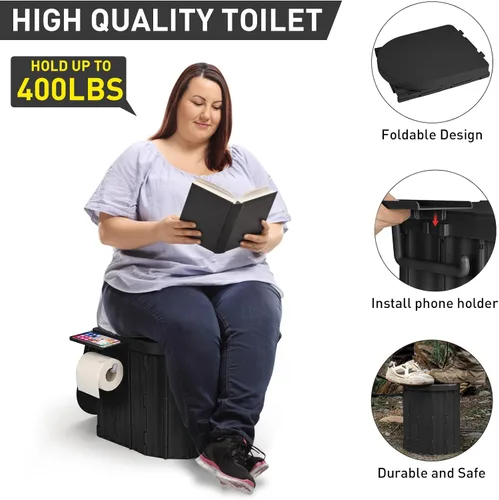 Miniatura 4 de Portable Camping Toilet with Pop-Up Privacy Tent, 12-inch Toilet Seat, Outdoor Portable Folding Toilet Potty for Adults Load Capacity of 400 Lbs