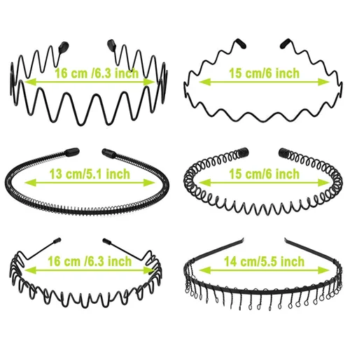 Miniatura 3 de Diademas de Metal, Con Dientes Cinta para el Cabello para Hombres, Diademas para Mujeres, Unisex Negro Ondulado Primavera Deportes al Aire Libre