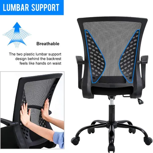Miniatura 5 de Silla de oficina ergonómica de malla para computadora BestOffice, con reposabrazos, soporte lumbar, respaldo medio, giratoria, ajustable, para Negro