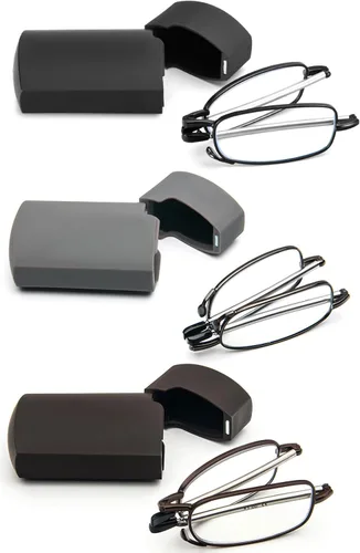 Miniatura 13 de Paquete de 2 lentes de lectura plegables de acero inoxidable, mini lector de bloqueo de luz azul para hombres y mujeres Paquete de 2 (negro + gris)