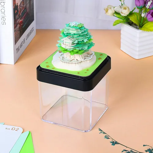 Miniatura 3 de Calendario 3D 2026 – Calendario de escritorio con luces, calendario de 2026 piezas de tiempo 3D, bloc de notas de papel, arte de árbol, creativo