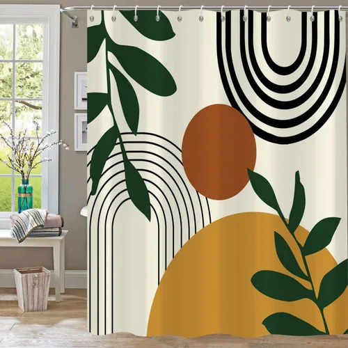 Miniatura 17 de Cortina de ducha, cortinas de eucalipto púrpura para baño, cortinas de baño con hojas en acuarela lavables, impermeables, juego de cortinas de hojas