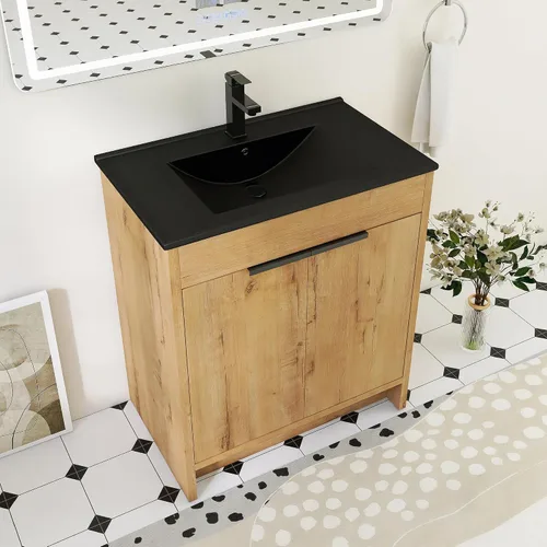 Miniatura 10 de Tocador de baño pequeño de 16 pulgadas con lavabo, tocador de baño independiente de 16" para espacios pequeños, gabinete de madera contrachapada