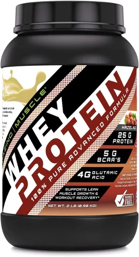Amazing Muscle - Polvo aislado y concentrado de proteína de suero | 0.88 oz de proteína por porción, sin OMG, sin gluten (2 libras, avellana)