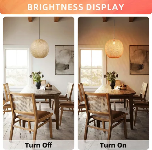 Miniatura 4 de Arturesthome Luces Colgantes de Bambú de 15.7", Candelabro de Mimbre Redondo, Pantalla de Lámpara de Canasta Boho Tejida a Mano, Luz de Techo