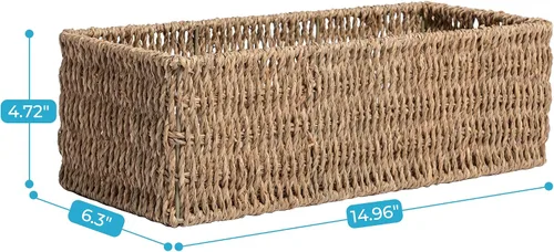 Miniatura 4 de JS HANGER Cesta para inodoro, cestas de almacenamiento de pastos marinos, cestas rectangulares de mimbre para tanque de inodoro, cesta de mimbre