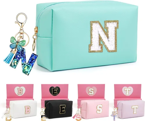 Miniatura 42 de AIBFRID 2 piezas de bolsas de maquillaje iniciales para mujeres, regalos de cumpleaños para niñas de 4 5 6 7 8 9 10 11 12 años, bolsas de cosméticos