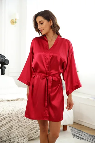 Miniatura 22 de Bata de boda para mujer, para novia, dama de honor, corta, de satén, kimono, batas de seda para prepararse, fiesta nupcial