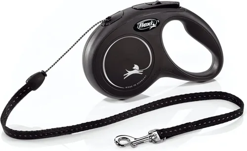 FLEXI Correa Retráctil New Classic de Cable para Perros Pequeños de hasta 26 lbs. – 16 pies, Negro | Correa para Mascotas Sin Enredos con Freno de