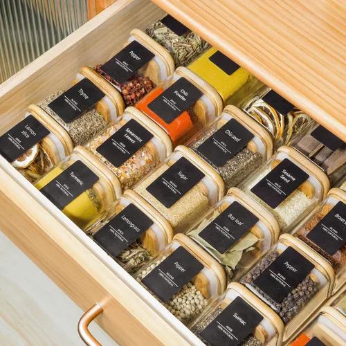 Miniatura 7 de ComSaf Tarros de especias con etiquetas de 4 onzas, paquete de 6 recipientes pequeños para especias, tarros de condimentos de vidrio con tapas