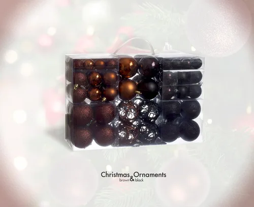 Miniatura 4 de 100 bolas de adorno de Navidad marrones y negras inastillables + 100 ganchos de metal para adornos, adornos colgantes para árbol de Navidad