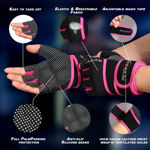 Miniatura 2 de Guantes de entrenamiento RYMNT con soporte para muñeca, guantes para levantamiento de pesas con protección completa de la palma y agarre extra