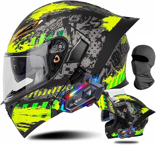 Miniatura 9 de Cascos de motocicleta modulares con Bluetooth de doble visera, aprobados por DOT FMVSS 218, casco de motocicleta abatible de cara completa