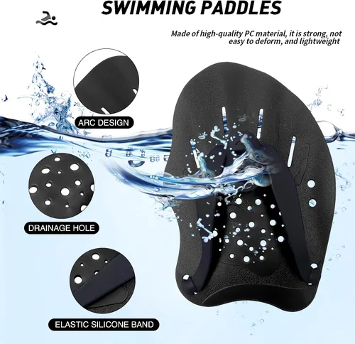 Miniatura 3 de Raquetas de natación para manos, paletas de mano de entrenamiento de natación con correas ajustables, paletas de natación para adultos y niños