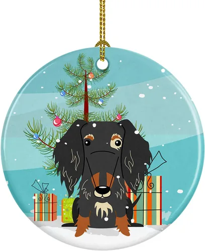 Miniatura 93 de Caroline's Treasures Adorno de cerámica para árbol de Navidad, Laika Spitz de Siberia Occidental, decoración colgante para árbol de Navidad